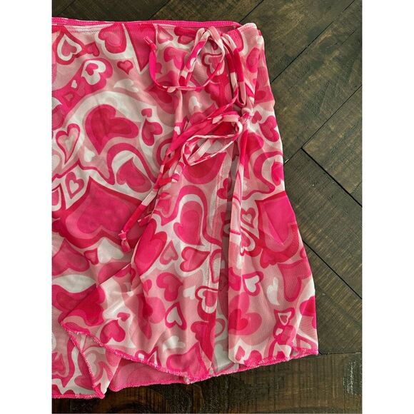 Wild Fable Pink and White Wild Hearts Swim Coverup Up Skirt Size X 14/16 - Picture 3 of 5